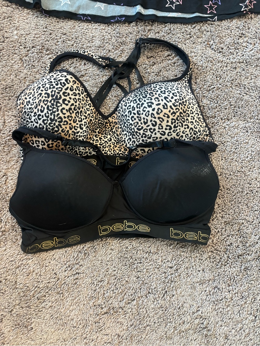 bebe Leopard Print & Black Padded Bras